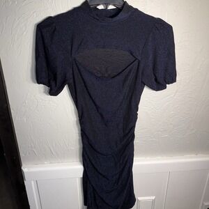 Speechless WMNs M Navy Blue Stretch BodyCon Ruched Dress Keyhole Sparkle ✅desc.